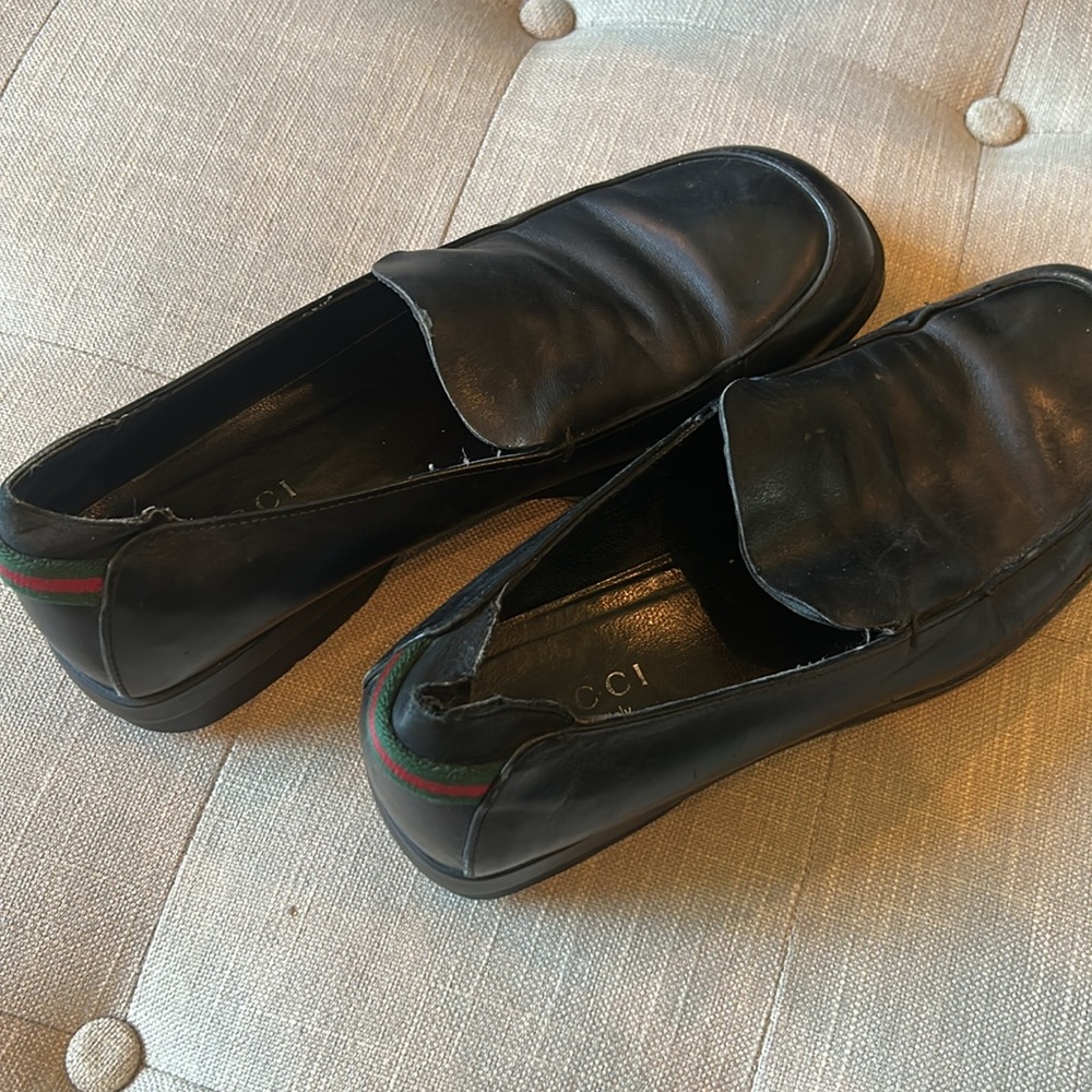 GUCCI Black Leather Signature Stripe Slip On Loafer Dress Shoes Size 9.5 D - Picture 10 of 10